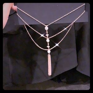 Brilliant rhinestone gold color triple necklace